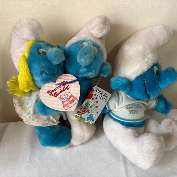 Vintage Peyo Wallace Brand  1979 and 1982 Smuf snd Smufette  Plushes - Picture 1 of 13